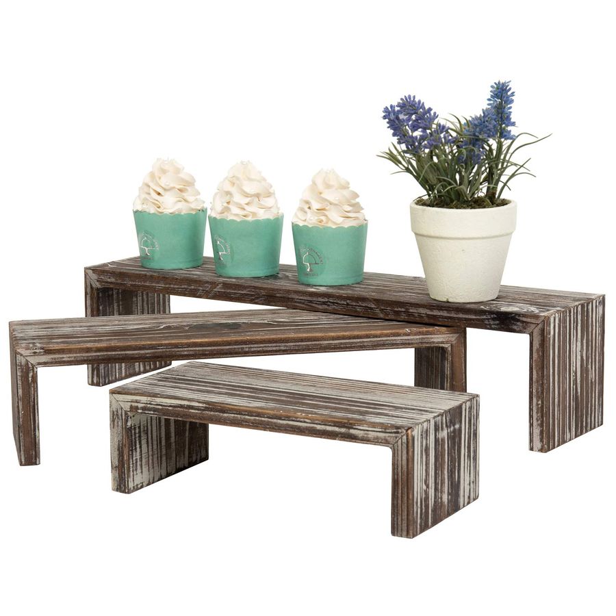Display Risers Set - Tabletop Torched Wood Nesting Decorative Display