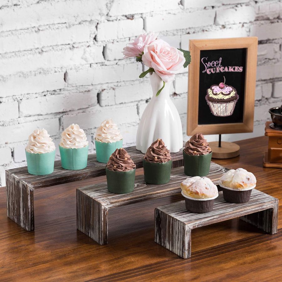 Tabletop Torched Wood Nesting  - Display Risers Set review and price