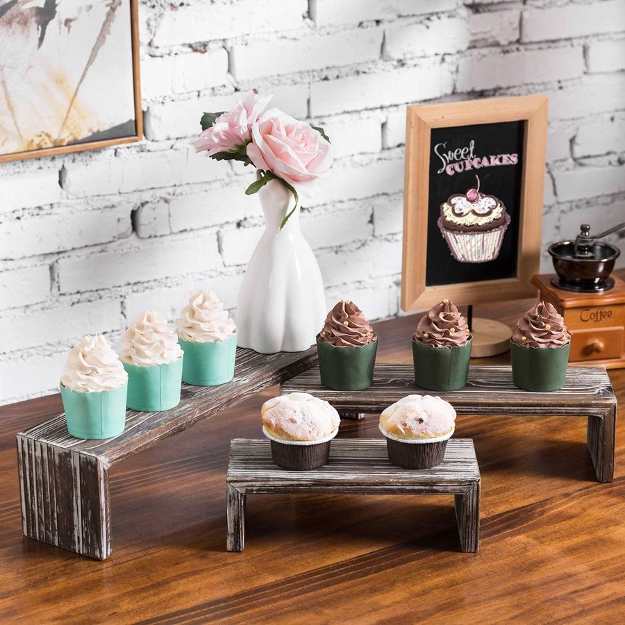 Tabletop Torched Wood Nesting  - Display Risers Set review and price